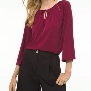 MICHAEL KORS Womens Burgundy Bell Sleeve Tie Neck Tunic Top Size S
